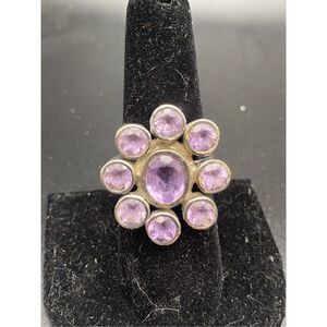 Amethyst large oval and round Cluster Ring size 8 Fine Vintage Jewelry